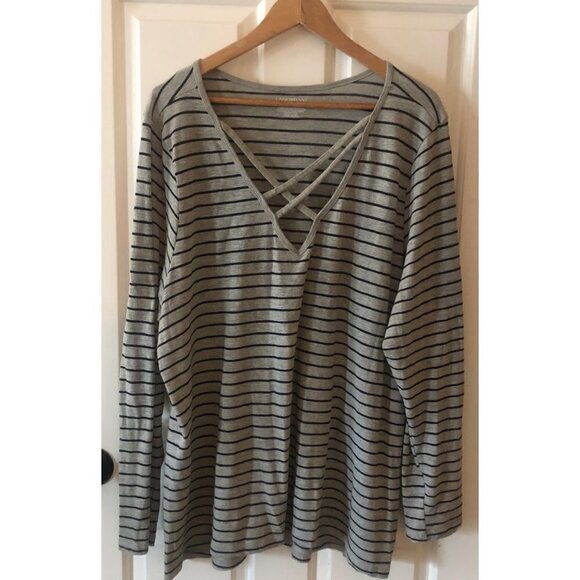 Lane Bryant Tops - Women's Plus 22/24 Lane Bryant Long Sleeve Striped Shirt Gray & Black Top